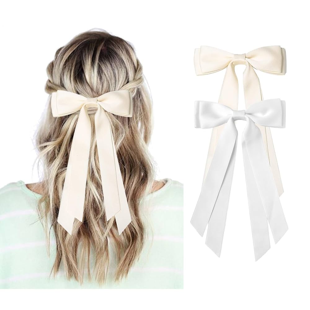Amazon.com : White and Beige Hair Bows for Women - 2Pcs